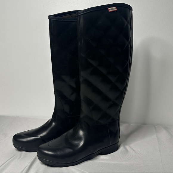 Hunter Quilted Rubber Tall Rain Boots Black Women’s Size 6 Waterproof - Picture 9 of 12